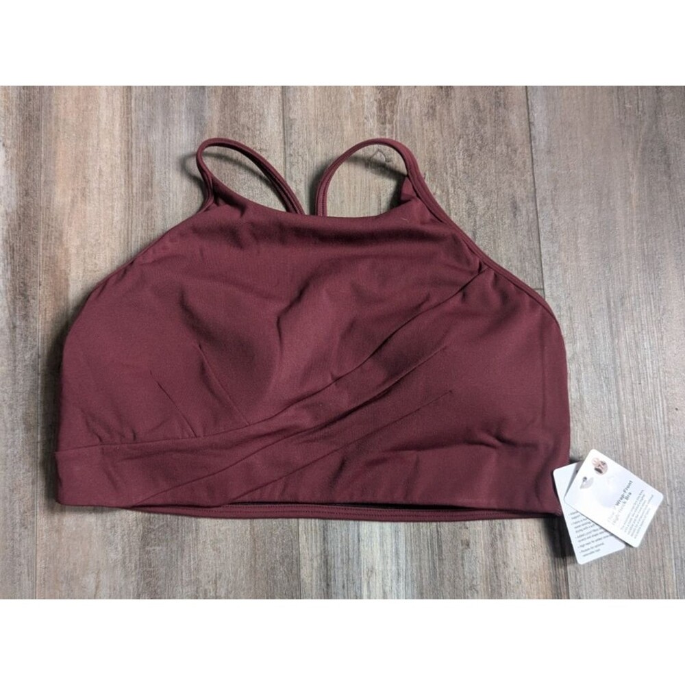 NWT NEW Flow Y Wrap-Front High-Neck Bra Light Support B/C Cup Women's 10 Garnet
